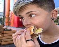 Martin Rompeltien eating non vegetarian food